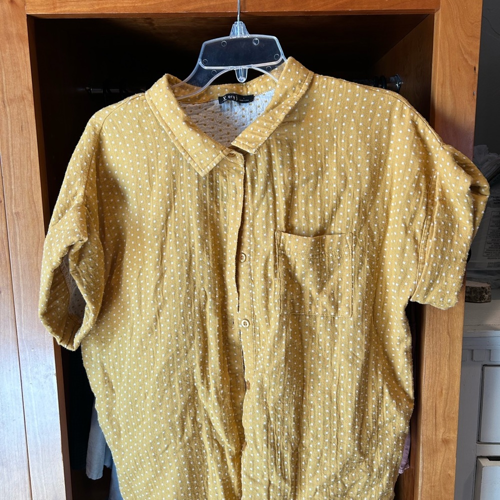 Very J Mustard Polka Dot Casual Shirt